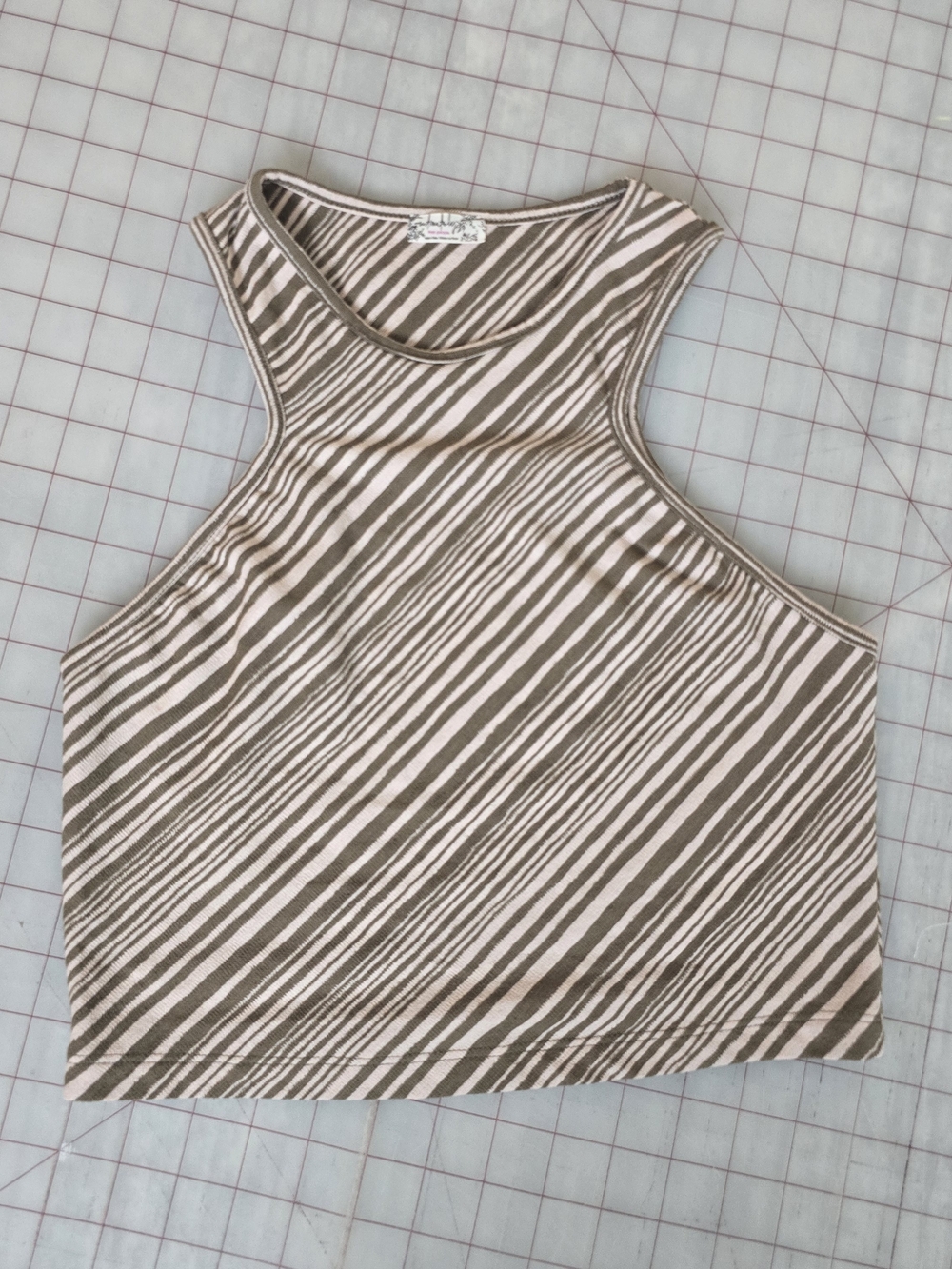 Free People Diagonal Stripe Racerback Tank in Taupe & Cream